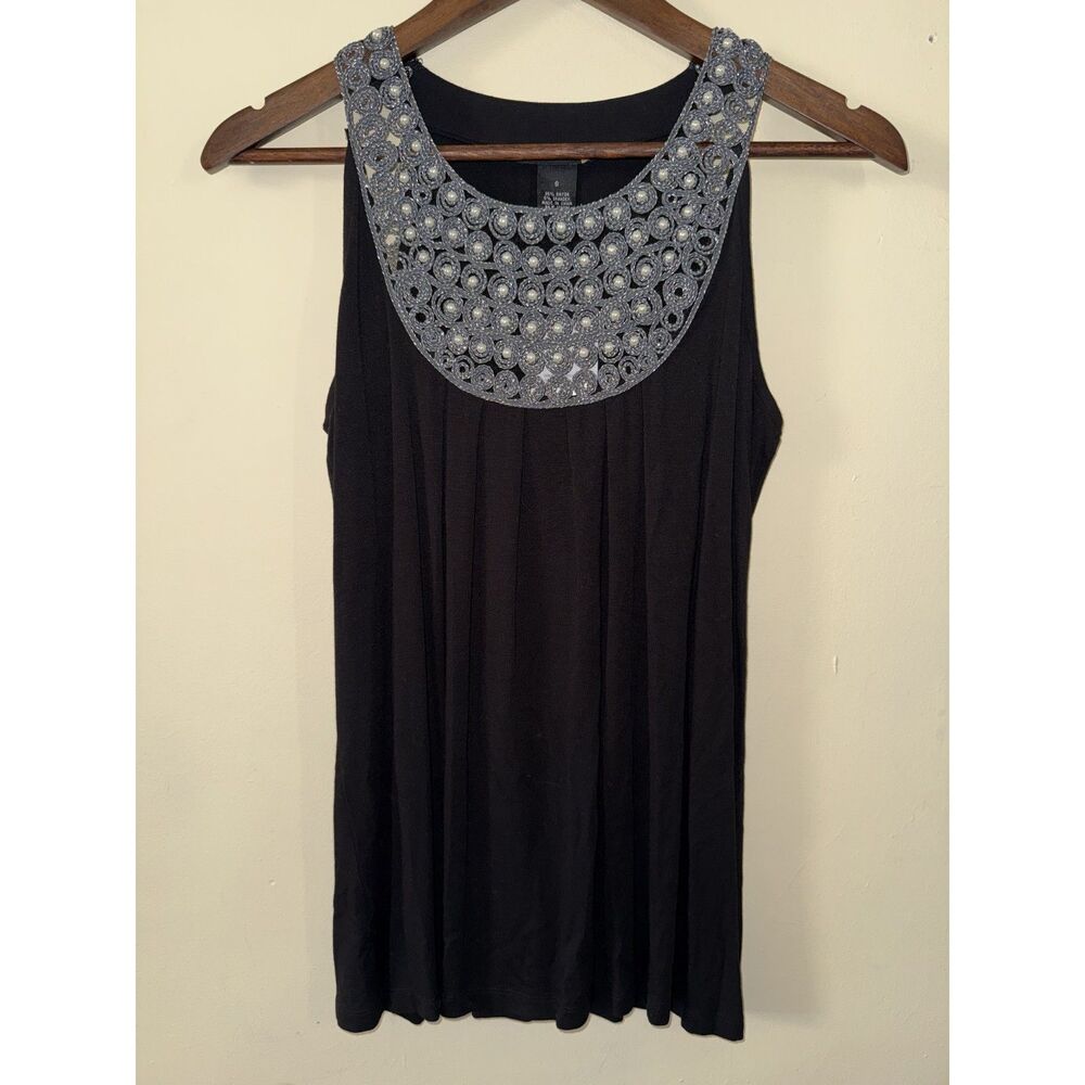 Sweaterworks Black Sleeveless Tank Top S NWT Pearl Beaded Crochet Neckline